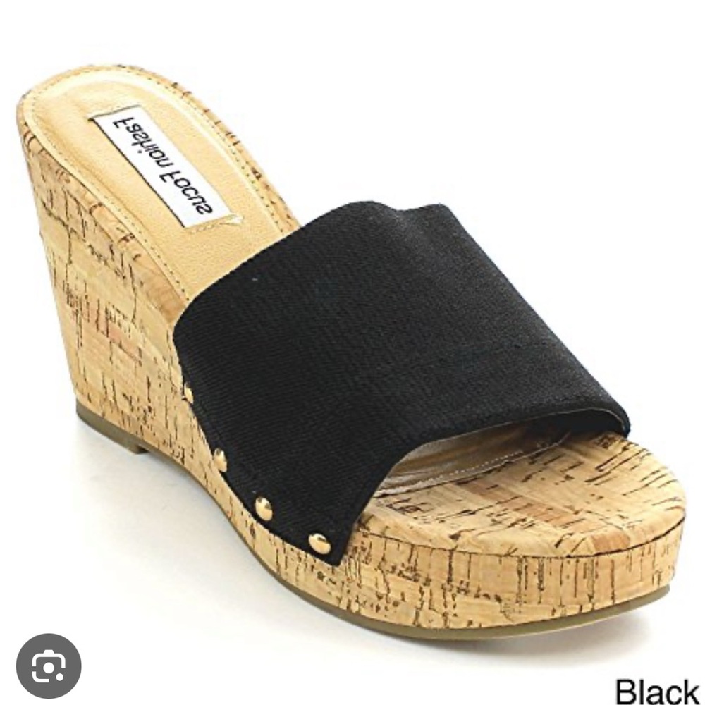 Black Cork Wedge Slide Sandals - Fashion Focus Steve Madden Knock off